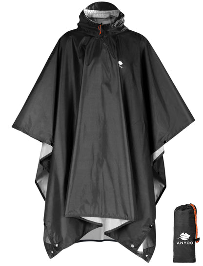 ANYOO Hooded Rain Poncho for Adult Waterproof Lightweight Raincoat