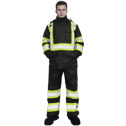 sesafety Hi Vis Rain Jacket, Rain Suits for Men Waterproof withBlack Bottom