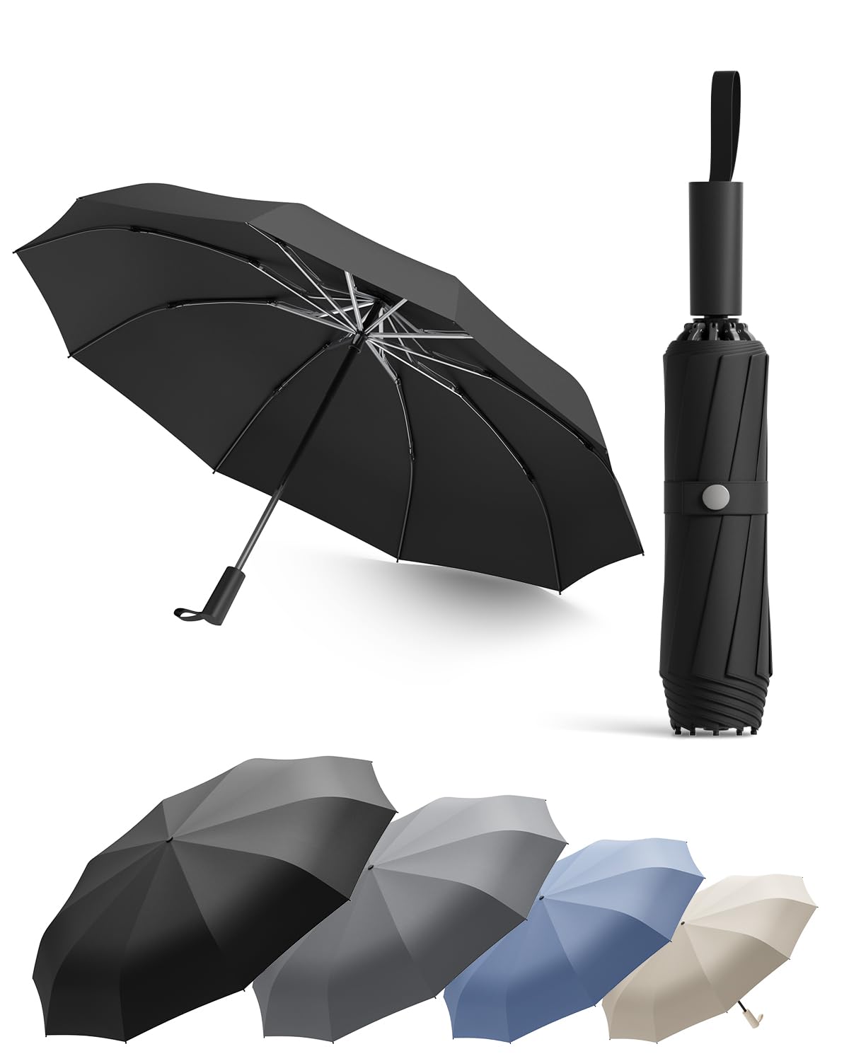 Windproof Reverse Folding Travel Umbrella for Rain, Compact