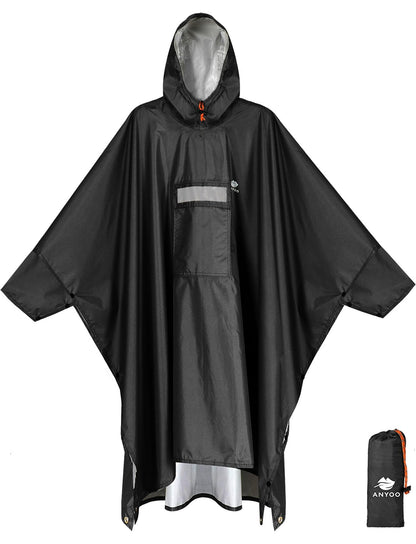 ANYOO Hooded Rain Poncho for Adult Waterproof Lightweight Raincoat