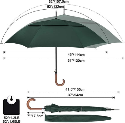 G4Free 52/62inch Golf Umbrella Windproof Large Stick Umbrella Wooden Handle