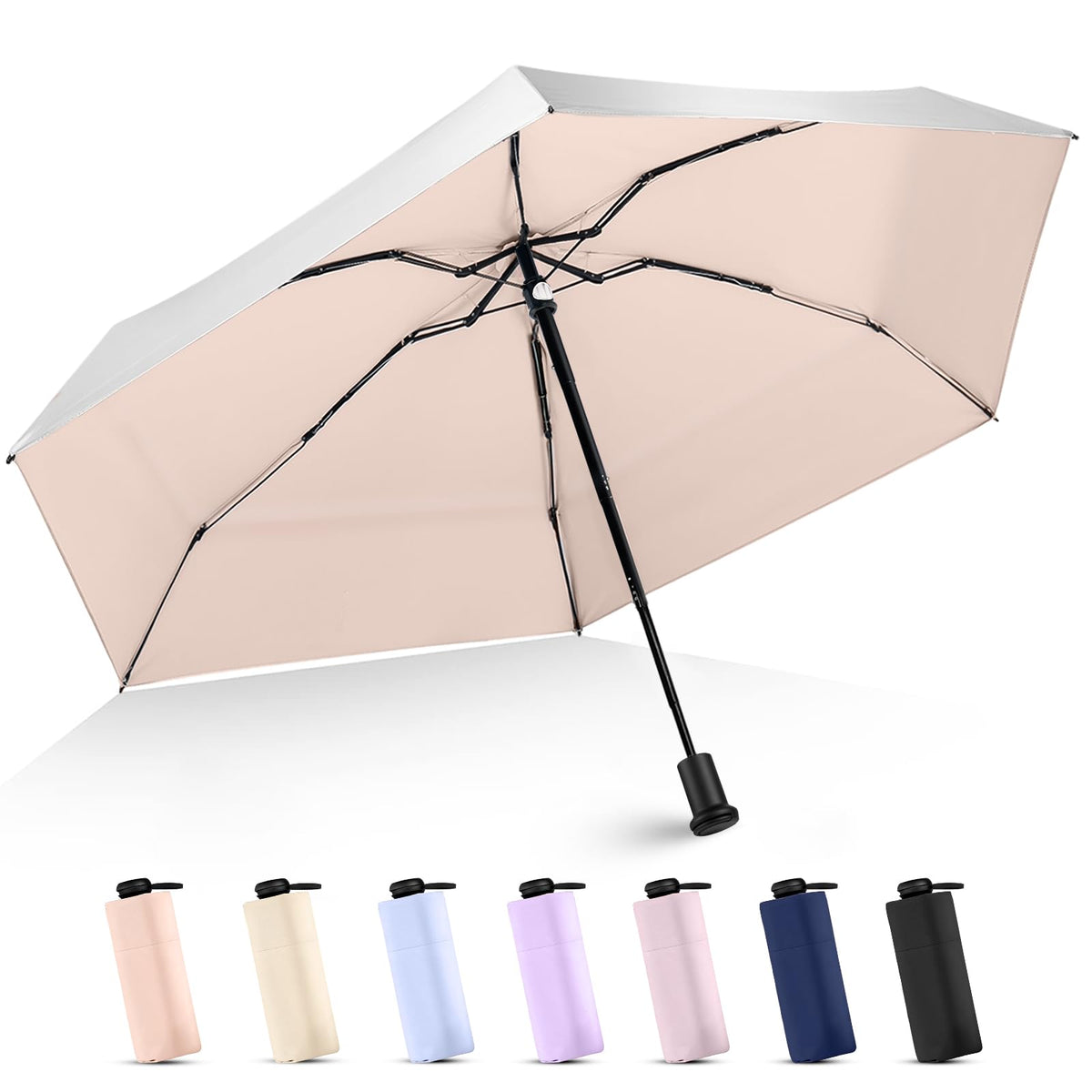 UPF 50+ Travel Mini Sun Umbrella Compact, Manual Open Small Sun Shade