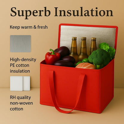musbus 2-Pack XL-Large Insulated Grocery Shopping Bags, Red, Reusable bag
