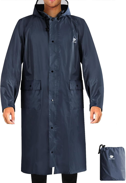 ANYOO Waterproof Raincoat Men Women Packable Hooded Reflective Pockets