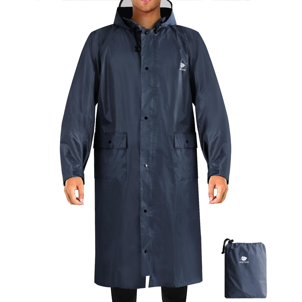 ANYOO Waterproof Raincoat Men Women Packable Hooded Reflective Pockets