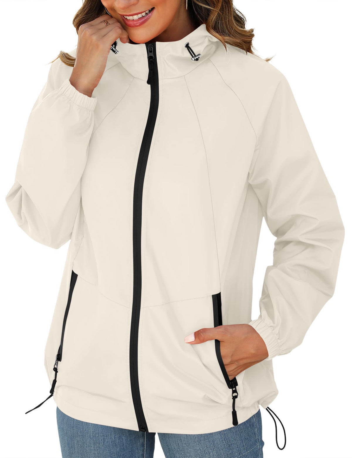 Avoogue Rain Jacket for Women Waterproof Lightweight Windbreaker Jacket with Hood Packable Raincoat with Pockets S-3XL