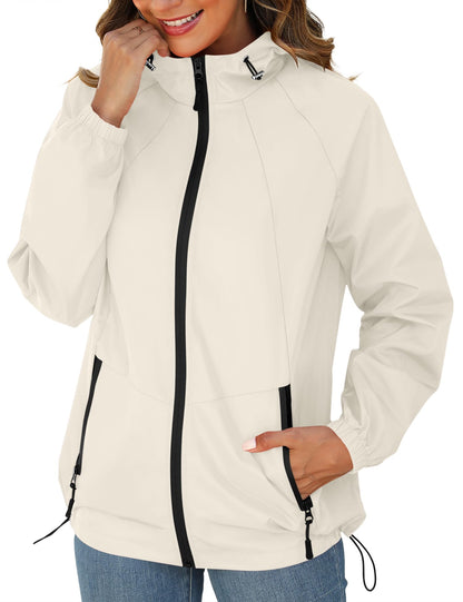 Avoogue Rain Jacket for Women Waterproof Lightweight Windbreaker Jacket with Hood Packable Raincoat with Pockets S-3XL