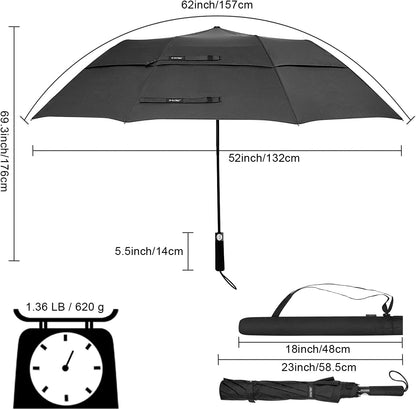 G4Free 62 Inch Portable Golf Umbrella Oversize Large Umbrella Double Canopy