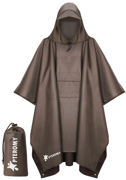 PTEROMY Hooded Rain Poncho for Adults, Reusable Waterproof Raincoat
