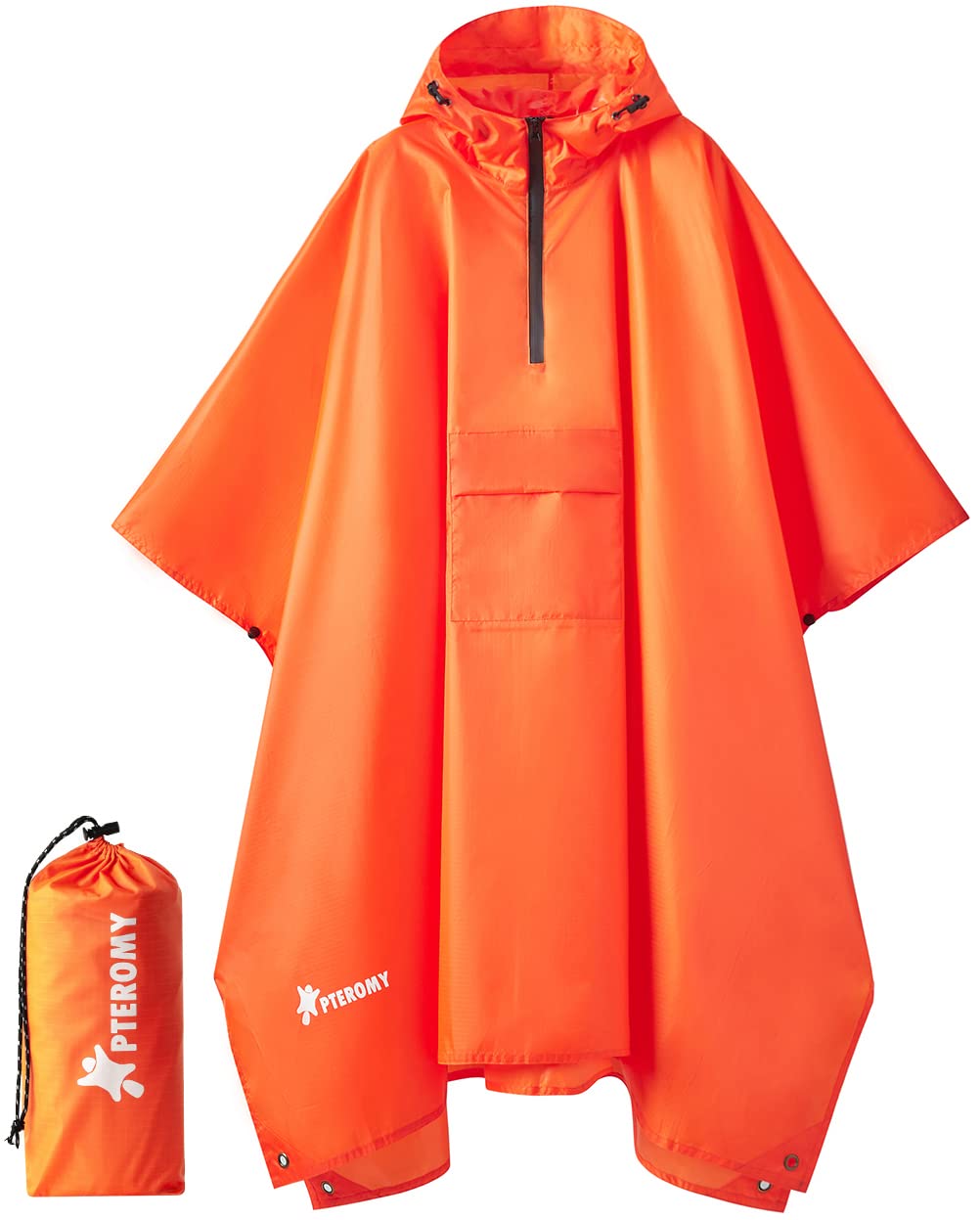 PTEROMY Hooded Rain Poncho for Adults, Reusable Waterproof Raincoat