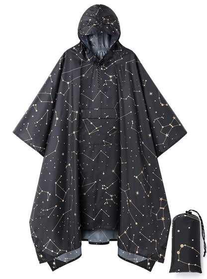 Hooded Rain Poncho for Adult, Waterproof Raincoat for Hiking Camping