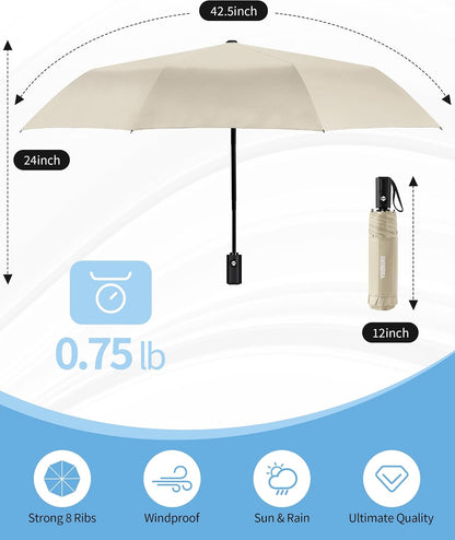 Yoobure Compact Travel Umbrella - Windproof Umbrellas for Rain, Small Portable UV Umbrella for Sun Protection, Folding Automatic Umbrellas in Lightweight for Car, Backpack, Walking, Kids, Women