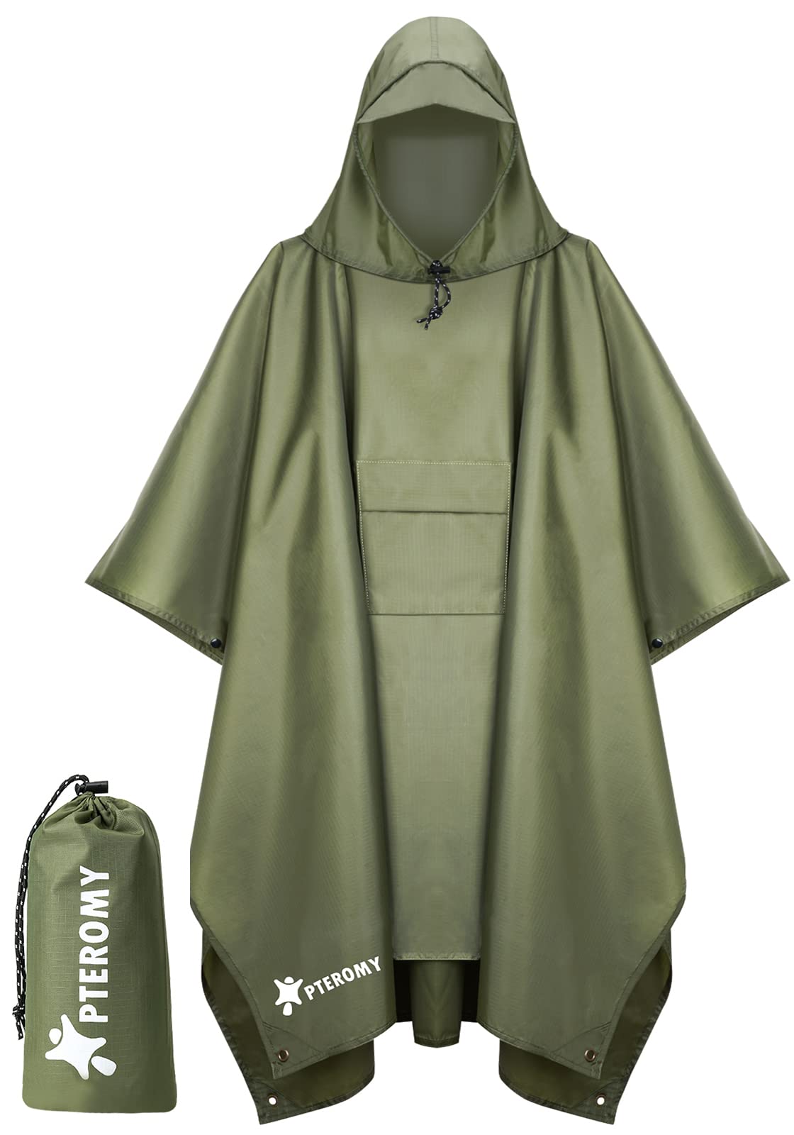 PTEROMY Hooded Rain Poncho for Adults, Reusable Waterproof Raincoat