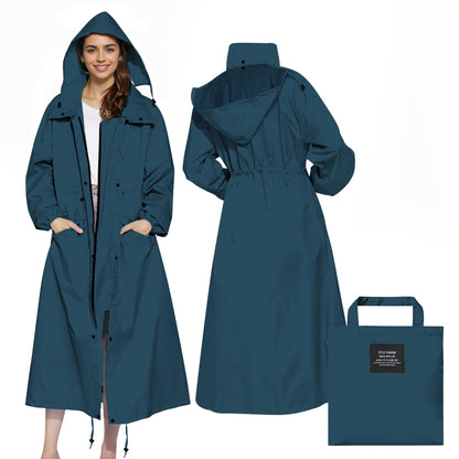 LAMA Womens Long Raincoats Rain Jacket Waterproof Packable Hooded Windbreaker Lightweight Adjustable Waist for Outdoor
