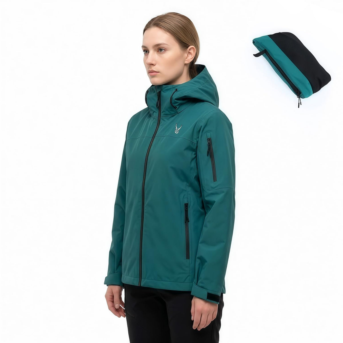 Women's 20000mm Waterproof Rain Jacket Lightweight Packable Hooded Raincoat