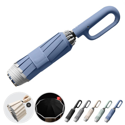 Ring Buckle Fully Automatic Umbrella, Reflective Safety Strip, Sturdy Windproof, Reverse Automatic, Travel Portable, Compact Folding (Black)