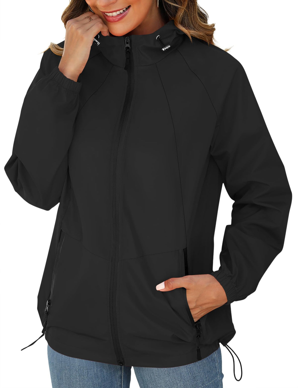 Avoogue Rain Jacket for Women Waterproof Lightweight Windbreaker Jacket with Hood Packable Raincoat with Pockets S-3XL