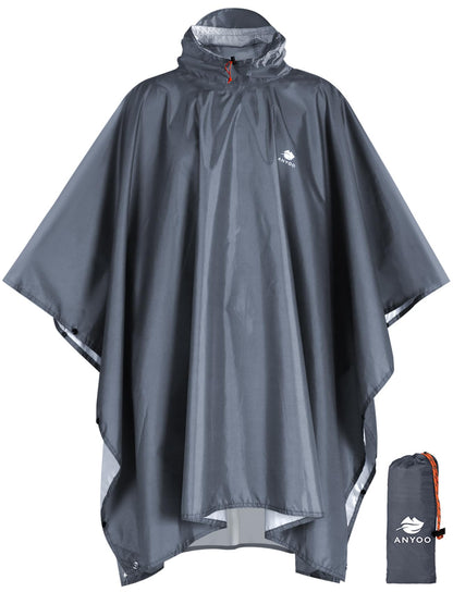 ANYOO Hooded Rain Poncho for Adult Waterproof Lightweight Raincoat