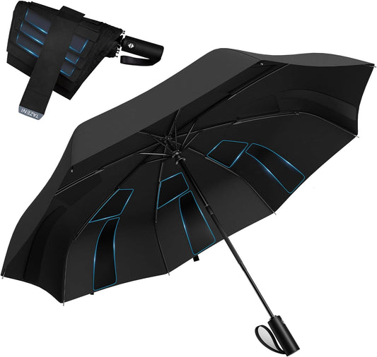 Auto-Tidy Travel Compact Umbrella for Rain, with Self-Folding Canopy Design