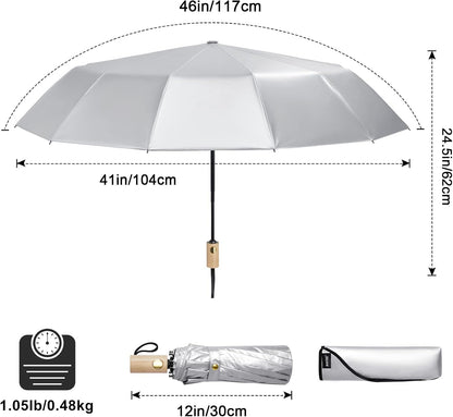G4Free 46 Inch UPF 50+ UV Protection Sun Travel Umbrella with Wooden Handle