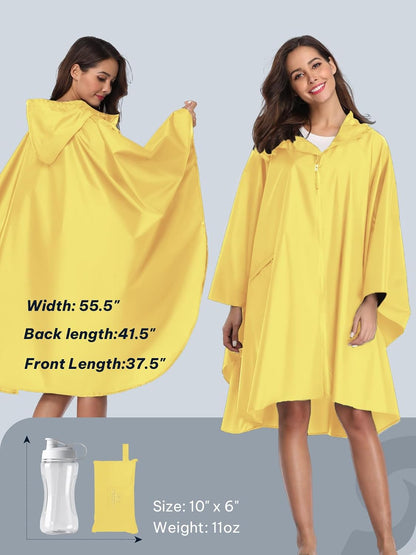 SaphiRose Adult Rain Poncho Waterproof Hooded Zipper Raincoat with Pockets