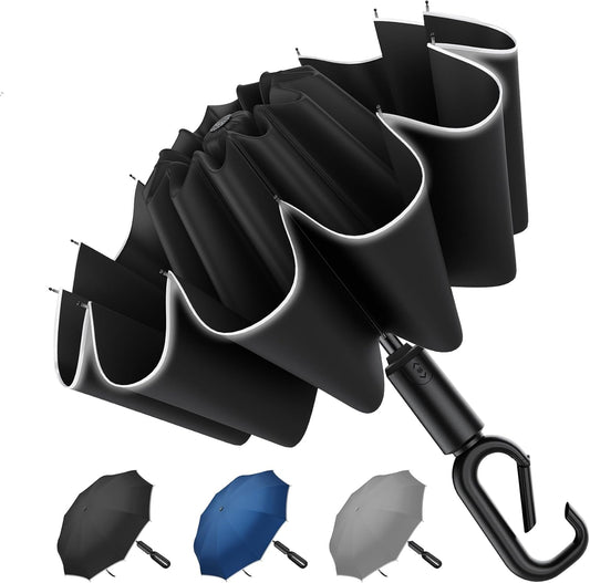 Auto Reverse Folding UV Travel Umbrella, Rain Sun Use, 360 Reflective