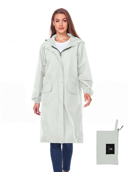 SaphiRose Women's Lightweight Packable Waterproof Long Rain Jacket