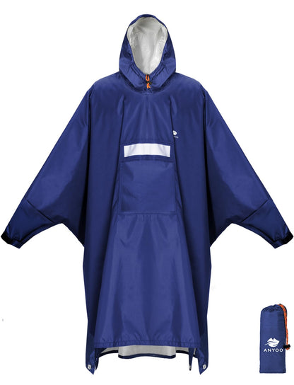 ANYOO Hooded Rain Poncho for Adult Waterproof Lightweight Raincoat