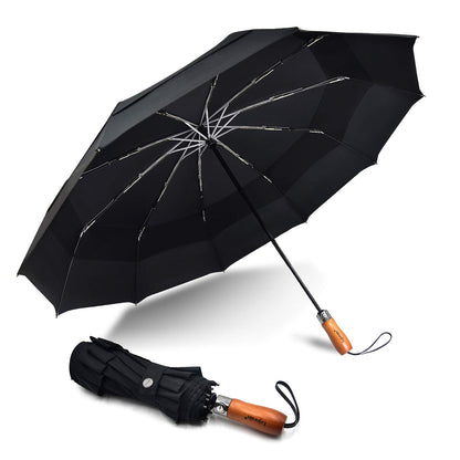 Windproof Golf Umbrella Large 54 Inch Folding Auto Open Close Wood Handle