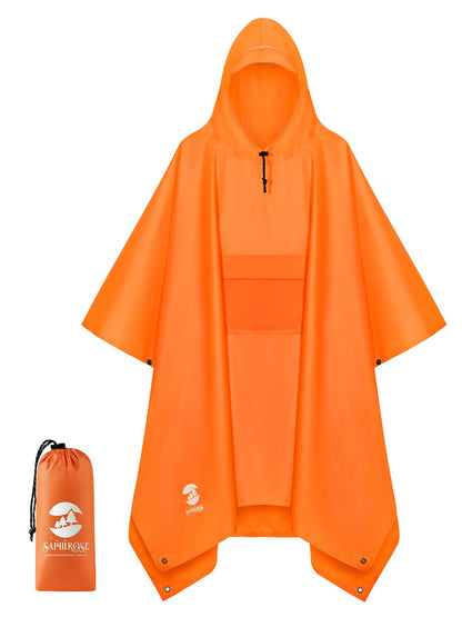 SaphiRose Double Layer Rain Poncho, Waterproof Thick Hooded Raincoat 3-in-1