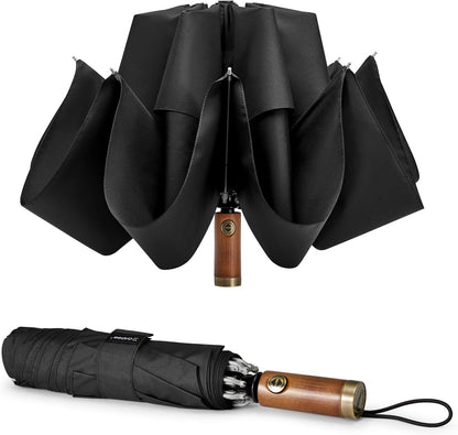 G4Free 54 Inch Inverted Windproof Umbrella with Wooden Handle Rain Umbrella