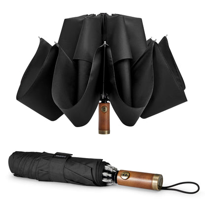 G4Free 54 Inch Inverted Windproof Umbrella with Wooden Handle Rain Umbrella