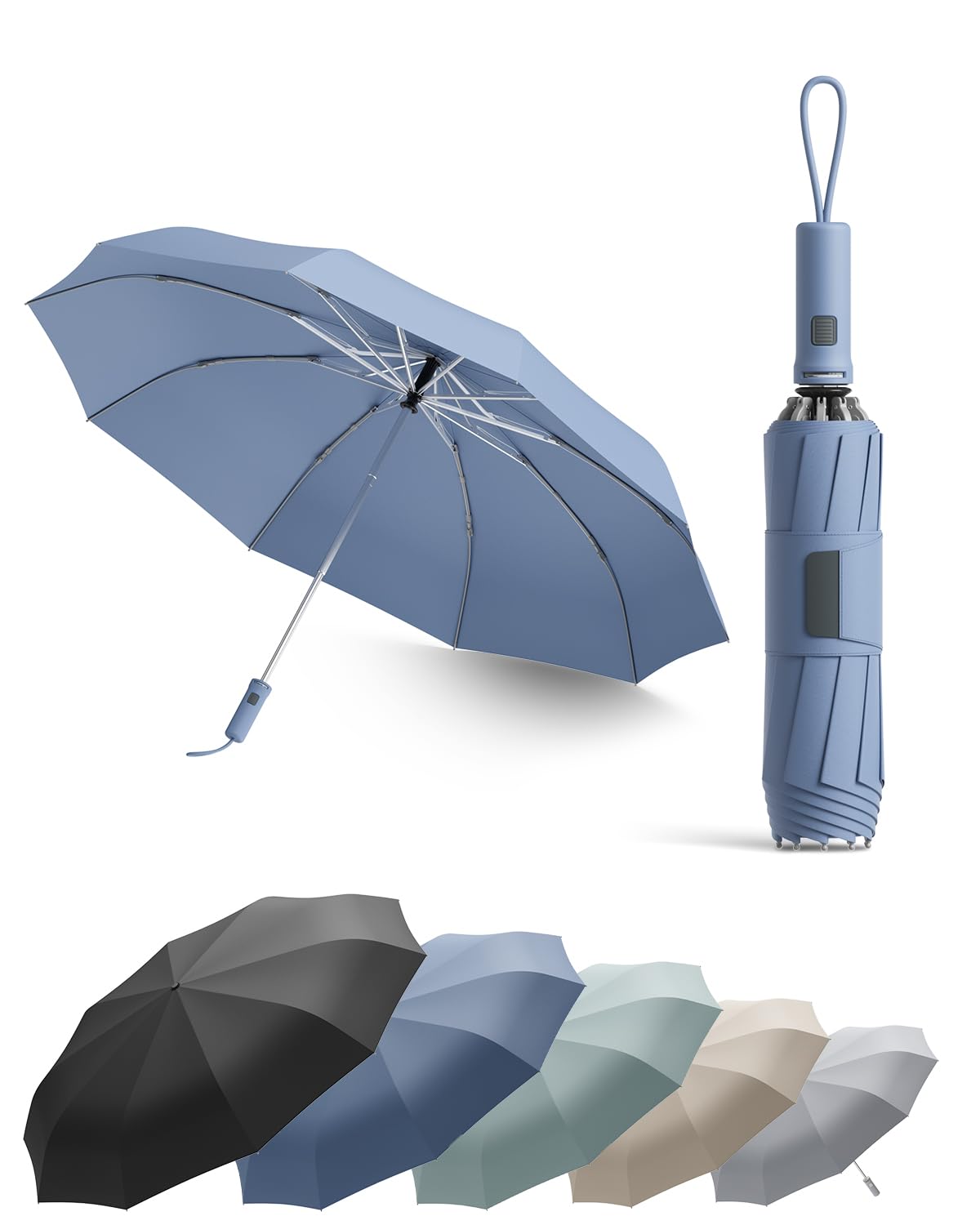 Windproof Reverse Folding Travel Umbrella for Rain, Compact