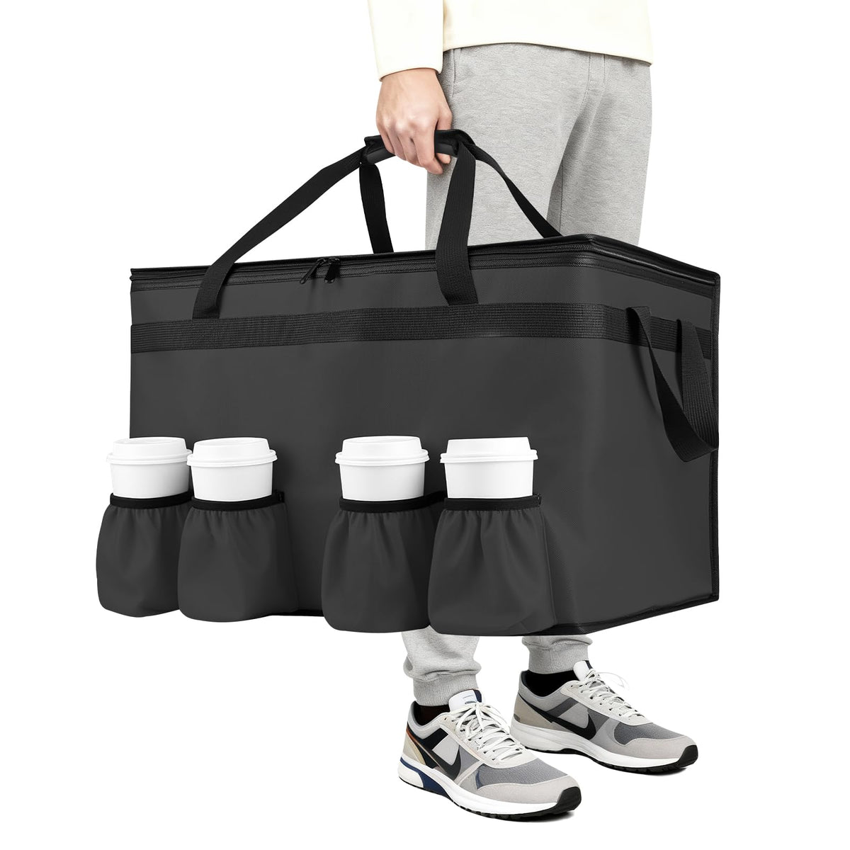Insulated Food Delivery Bag with 4 Cup Holders, XXX-Large, Red