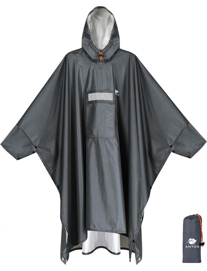 ANYOO Hooded Rain Poncho for Adult Waterproof Lightweight Raincoat