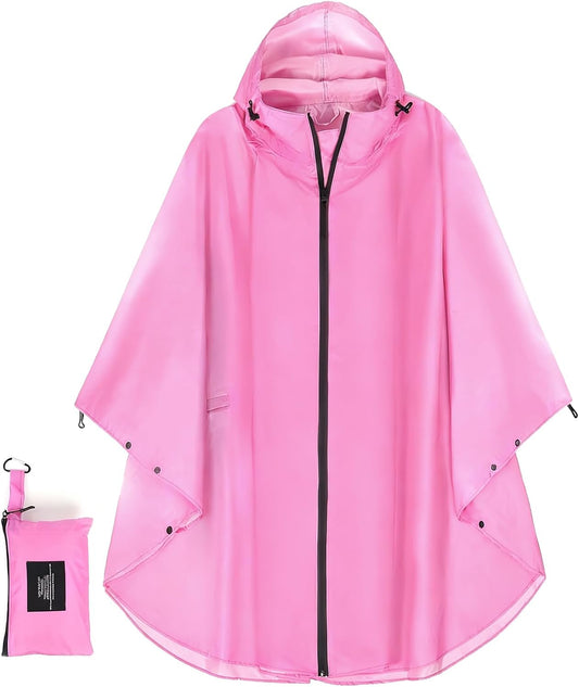 Unisex Hooded Rain Poncho, Waterproof Raincoat Jacket with pocket for Adult, Rain Coat for Outdoor Activities