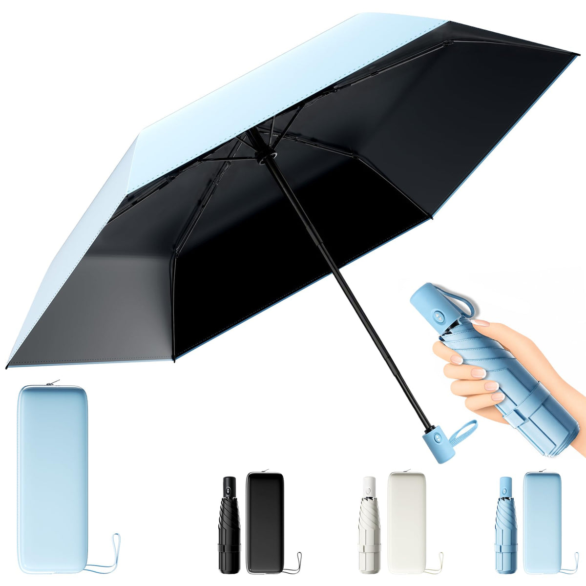 Moorrlii UPF 50+ Compact Travel Umbrella, Windproof Automatic UV Umbrella