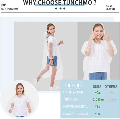 TUNCHMO Disposable Rain Ponchos for Adults & Kids 4/6/10 Pack Extra Thick