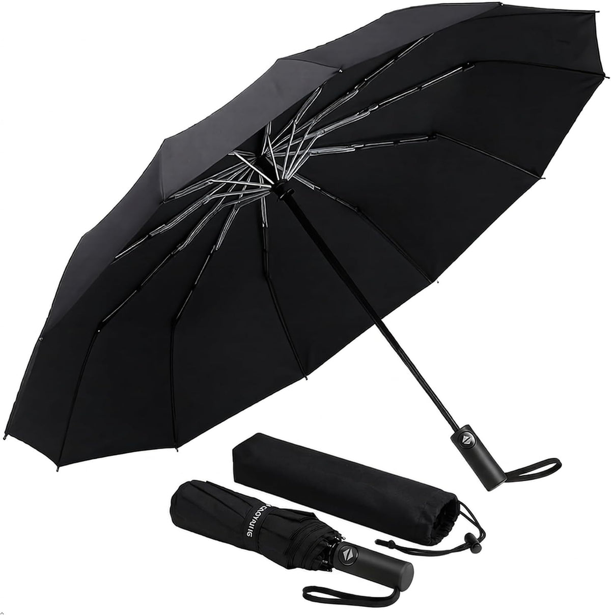 GAOYAING 46 Inch Large Automatic Rain Umbrella - Windproof Travel Lightweight Travel-Ready, Heavy Duty 12-Rib 210T Fabric, Portable with Protective Sleeve