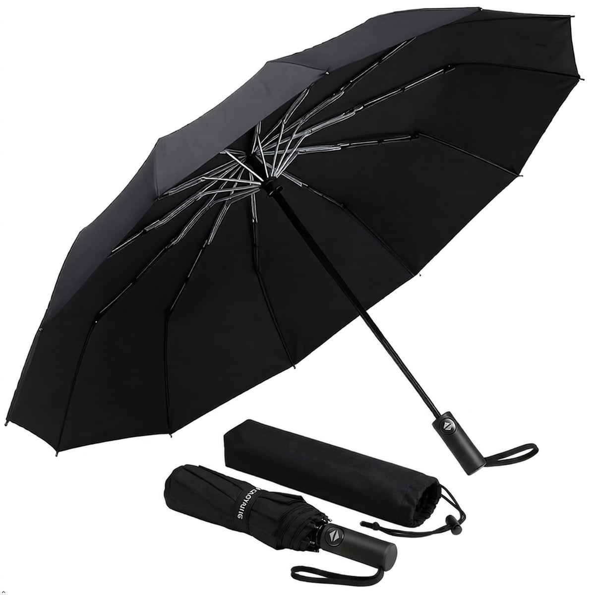 GAOYAING 46 Inch Large Automatic Rain Umbrella - Windproof Travel Lightweight Travel-Ready, Heavy Duty 12-Rib 210T Fabric, Portable with Protective Sleeve