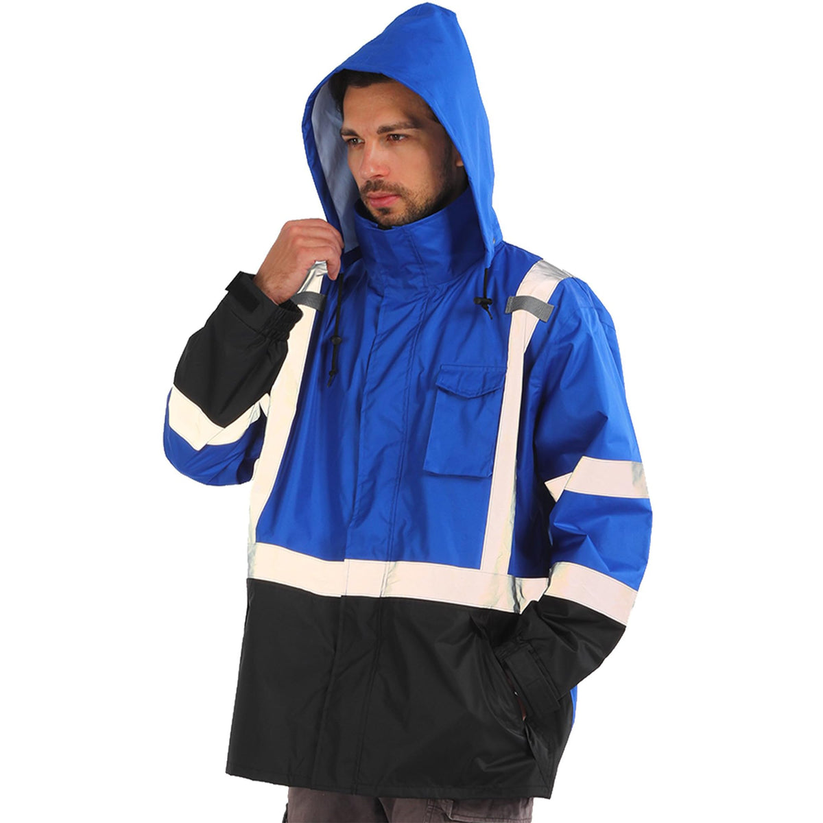 sesafety Hi Vis Rain Jacket, Rain Suits for Men Waterproof withBlack Bottom