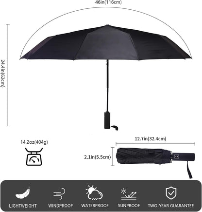 Bluinzi 2 Pack 46 Inch Umbrellas, Double 10-rib, for Rain, Compact Travel
