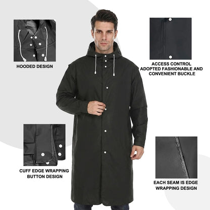 Men's Reusable EVA Raincoat Long Waterproof Trench Coat