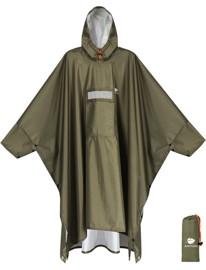 ANYOO Hooded Rain Poncho for Adult Waterproof Lightweight Raincoat