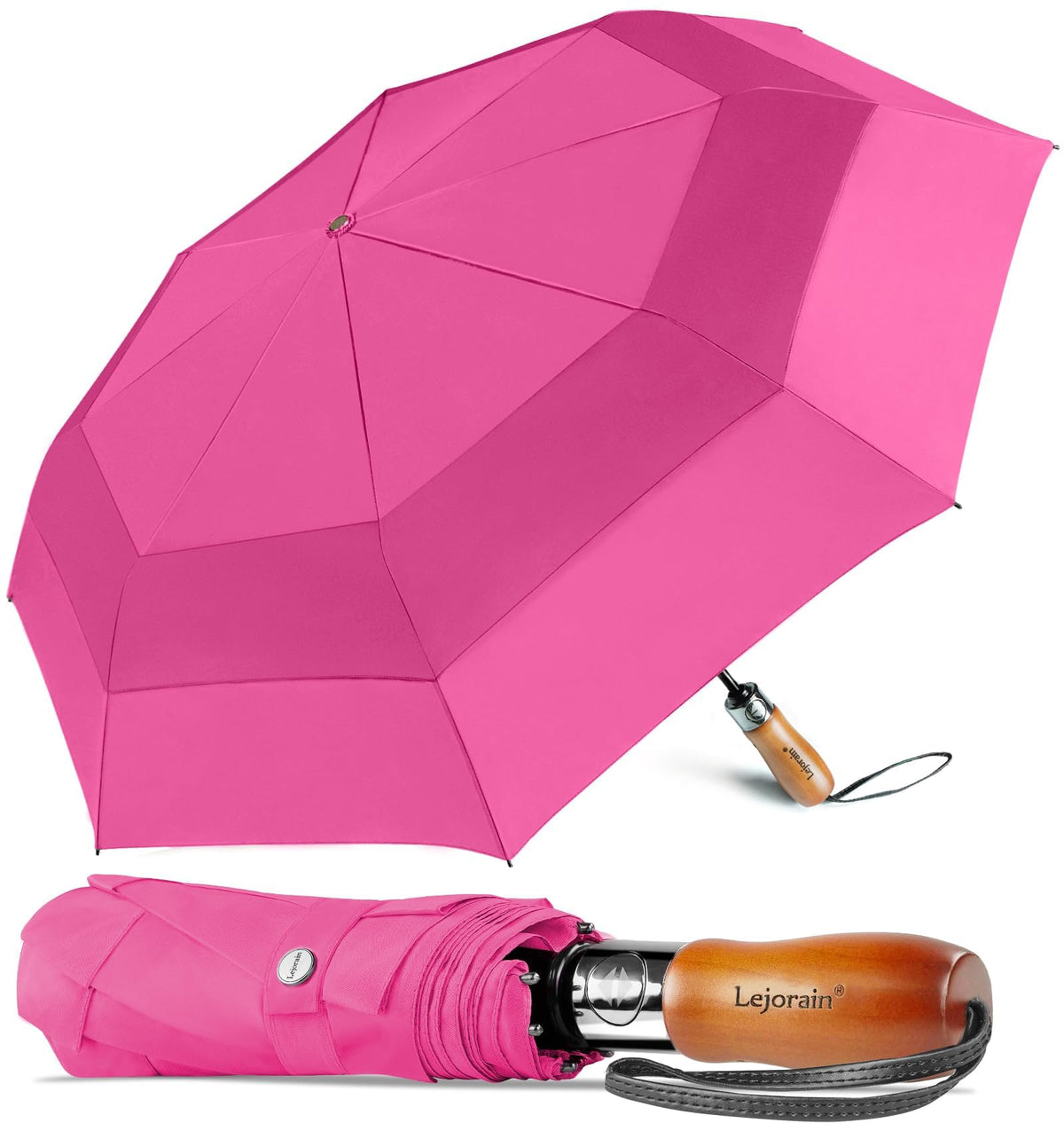 Windproof Golf Umbrella Large 54 Inch Folding Auto Open Close Wood Handle