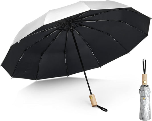 G4Free 46 Inch UPF 50+ UV Protection Sun Travel Umbrella with Wooden Handle