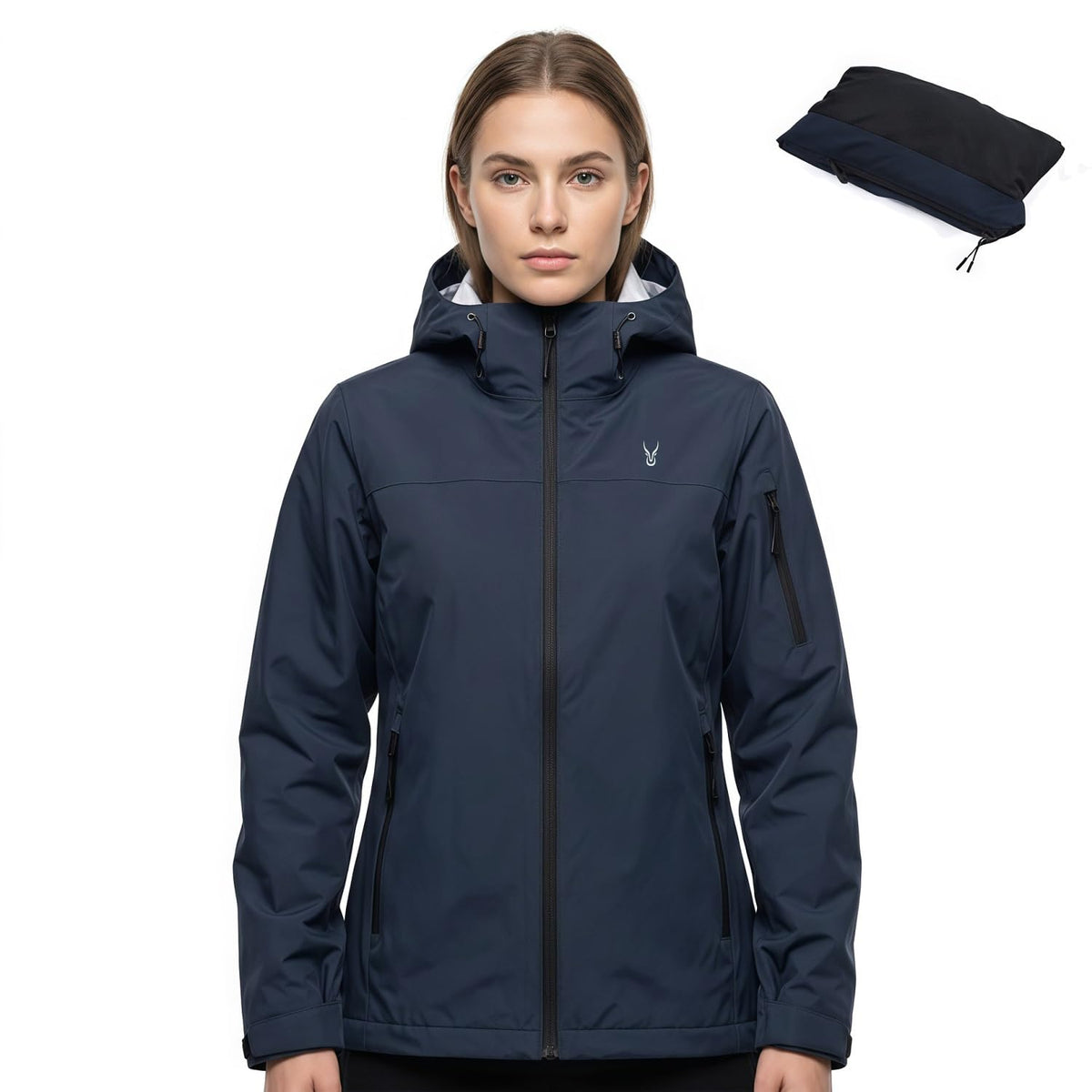 Women's 20000mm Waterproof Rain Jacket Lightweight Packable Hooded Raincoat