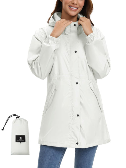 SaphiRose Women's Lightweight Long Rain Jacket Packable Raincoat Hooded Outdoor Trench Coats
