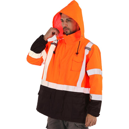 sesafety Hi Vis Rain Jacket, Rain Suits for Men Waterproof withBlack Bottom