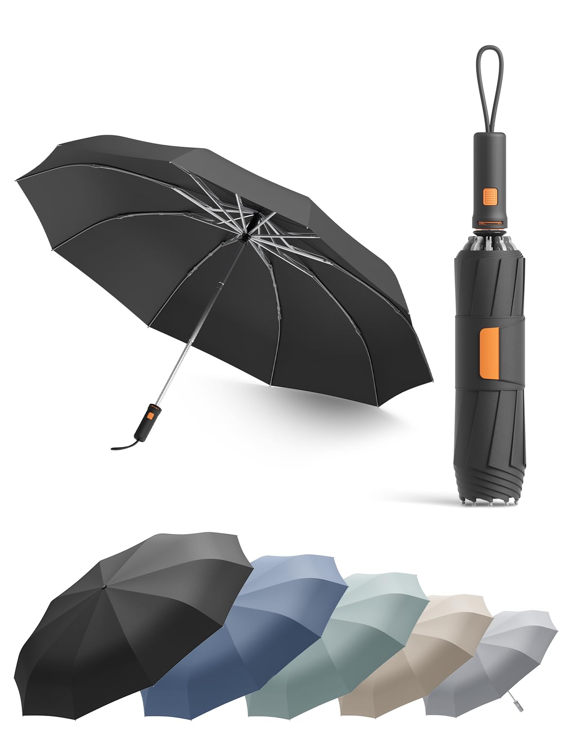 Windproof Reverse Folding Travel Umbrella for Rain, Compact